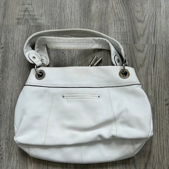 B. Makowsky White Leather Shoulder Bag Leopard Lining Boho Chic L - Picture 2 of 10